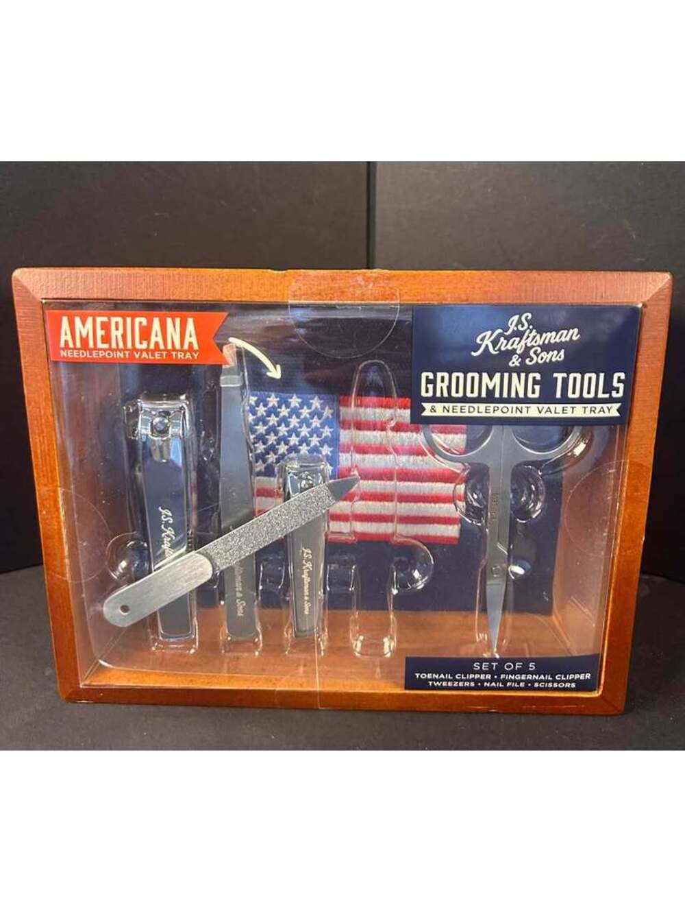 Kraftsman & Sons Americana Needlepoint Valet Tray - Flag - NIB